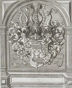 De Bry - Shield or Crest with Ancient Diving Helmets (Dedication Page)