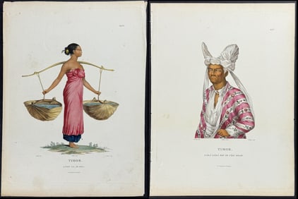 Peron & Freycinet - 3 Engravings of Timor (Southeast Asia): Native People & Bat