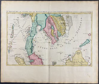 Mortier - Map of Southeast Asia with Siam, Malacca, Cambodia, China, Borneo