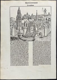 Schedel, pub. 1493 - View of Treviso in Veneto, Italy / Verso: View of Aquileia near Udine, Italy