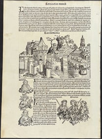 Schedel, pub. 1493 - View of Sparta (Lacedemonia), Greece / Verso: Historic & Religious People