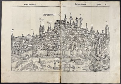 Schedel, pub. 1493 - View of Nuremberg, Germany / View of Vienna, Austria / Verso: Text & Partial