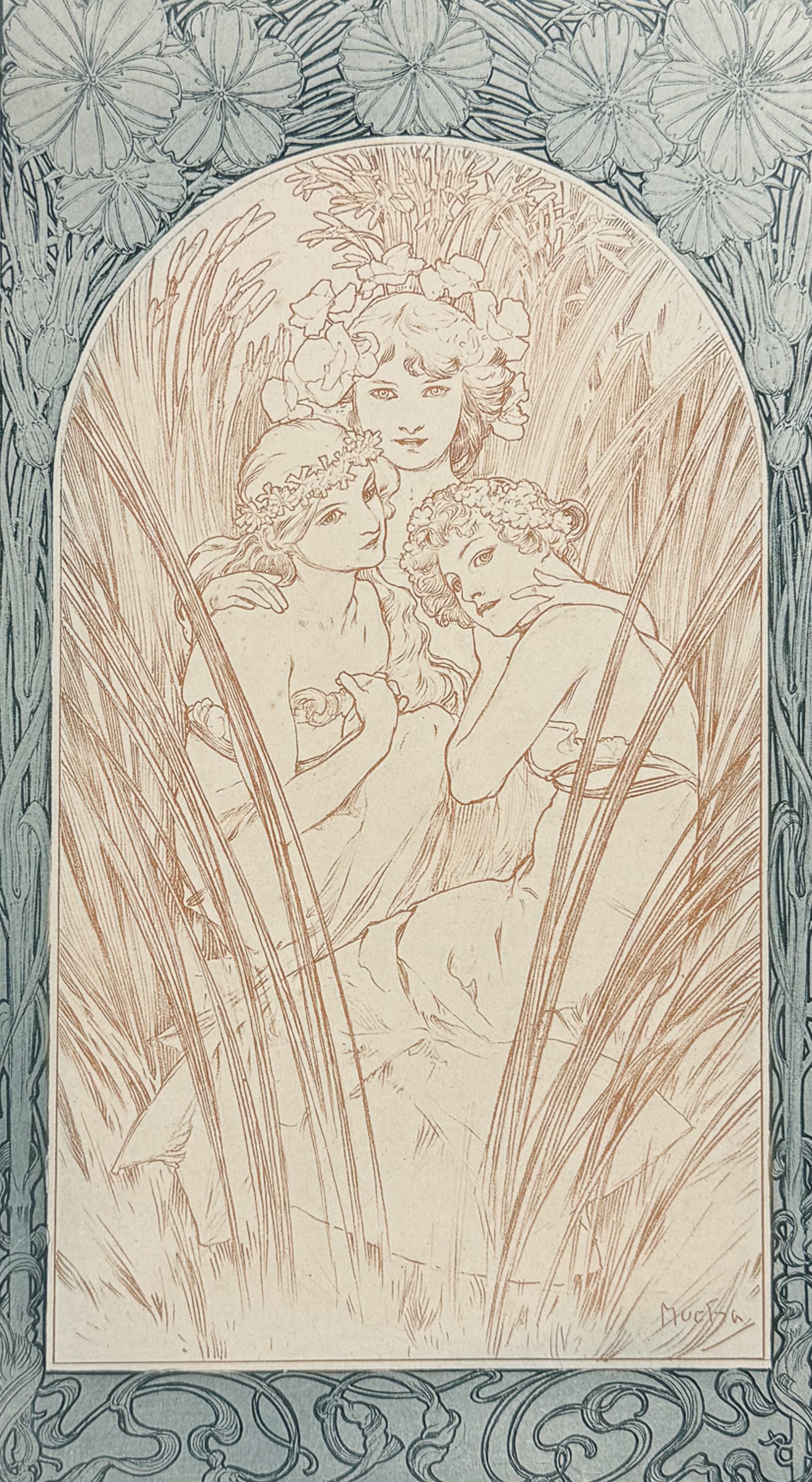 Mucha, Folio - Women & Floral Illustration. 3: This stunning and rare lithograph is from Alphonse Mucha's Documents d?coratifs. The work was published in Paris by Librairie Centrale des Beaux-Arts in 1902 and edited by Emile Levy. The work was an