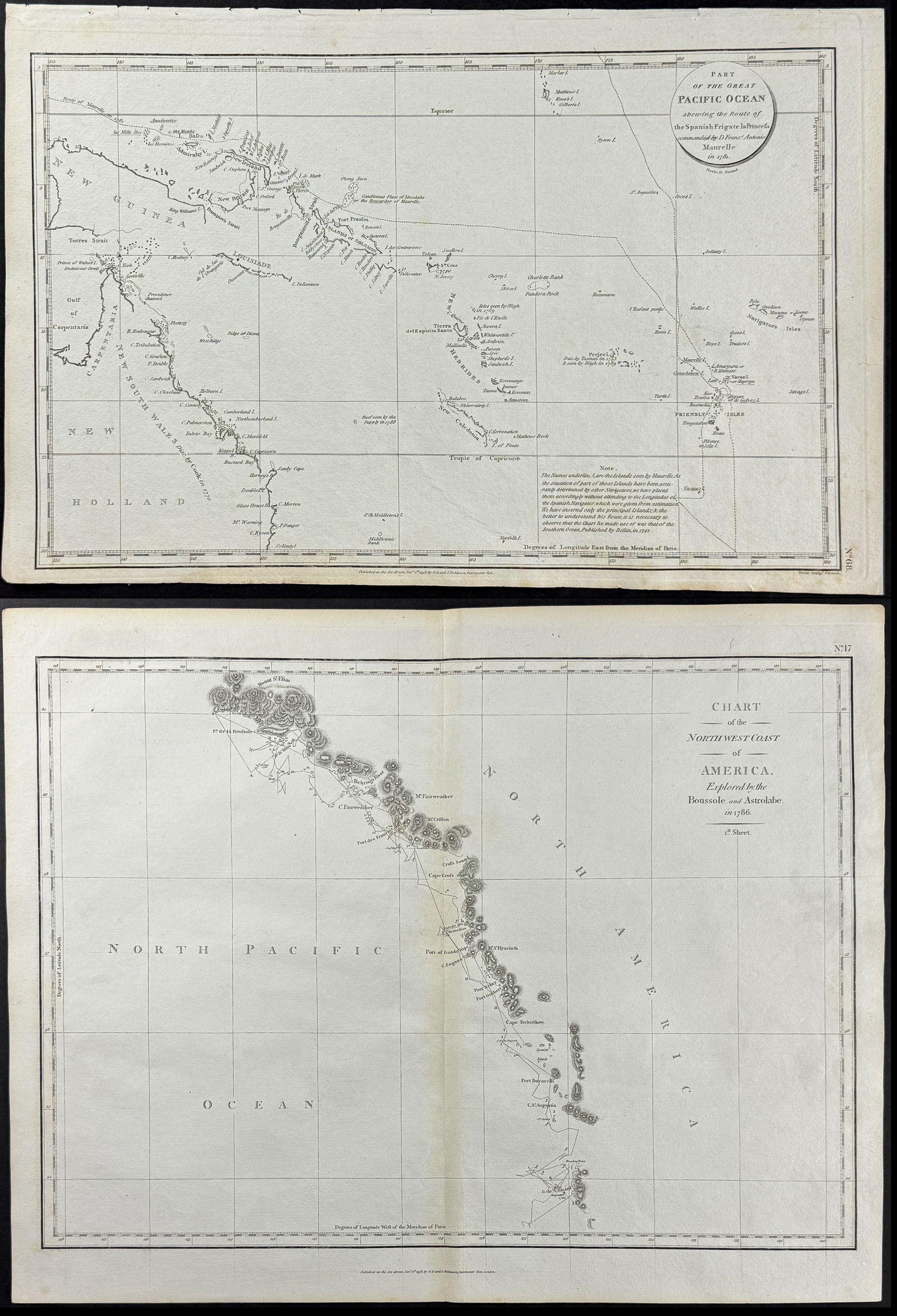 La Perouse - 5 Maps or Charts of America, Pacific, Korea (1 of 6)