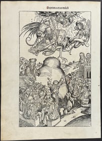 Schedel, pub. 1493 - The Fall of Simon Magus (Depiction of Armageddon, Apocalypse, Antichrist