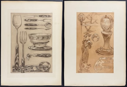 Mucha, Folio -Pair of Lithographs of Illustrations of Designs & Serving Utensils