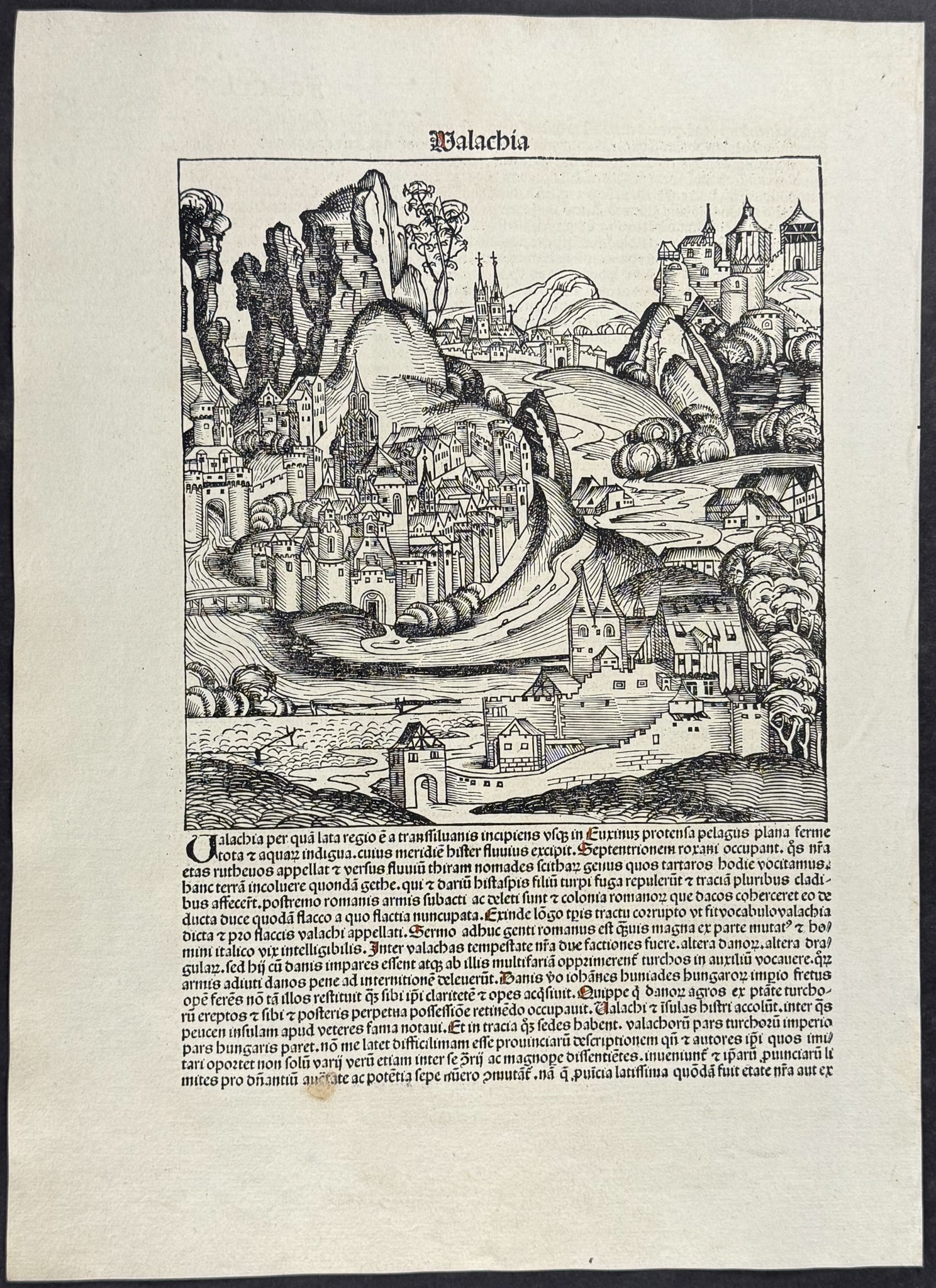 Schedel, pub. 1493 - View of Walachia, Romania (1 of 2)