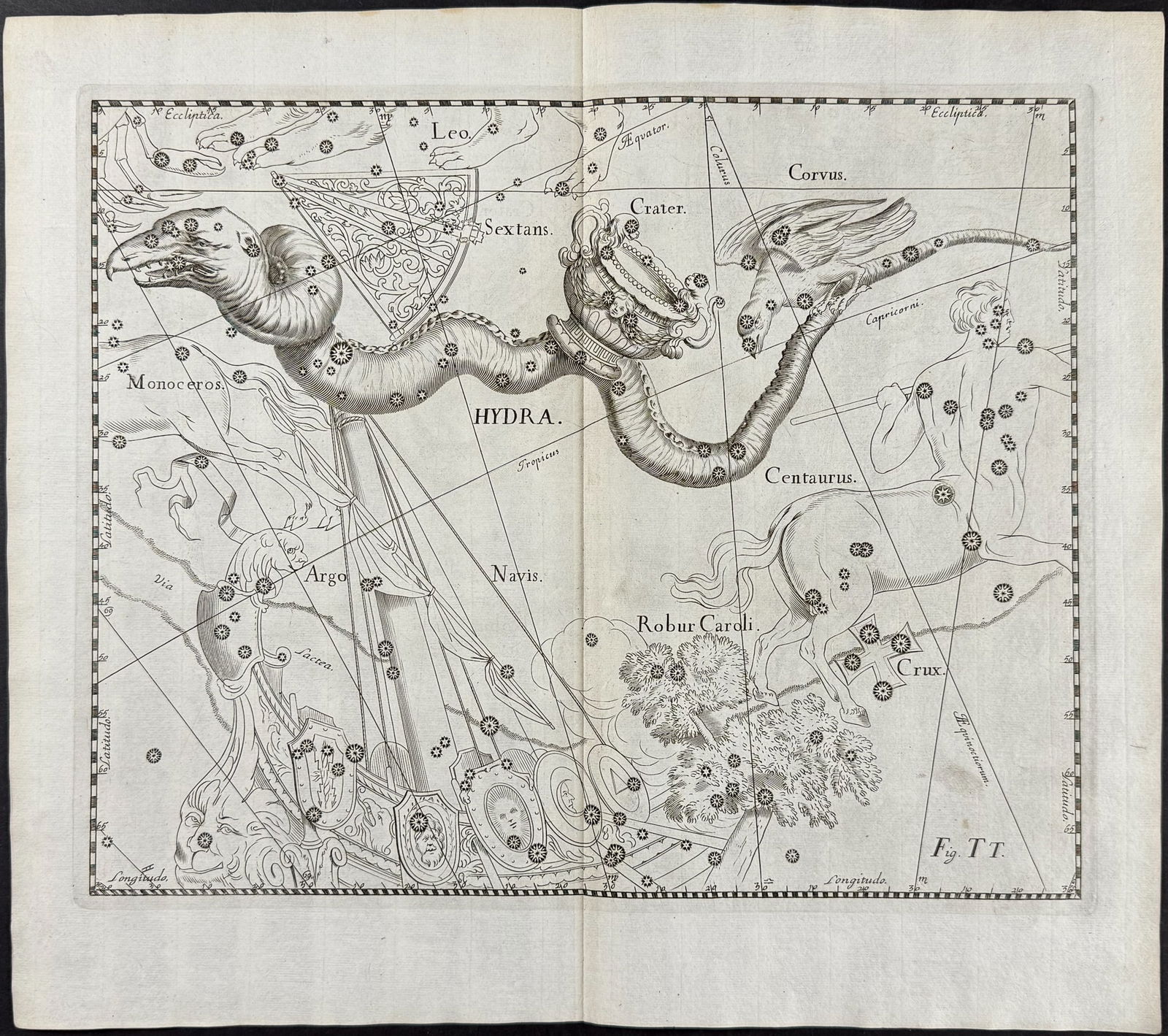 Hevelius - Constellation Chart: Hydra, Argo Navis