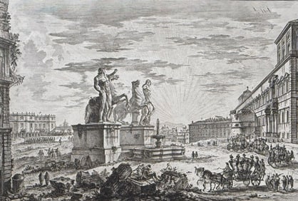 Piranesi - The Piazza del Quirinale, with the statues of the horse tamers in side view