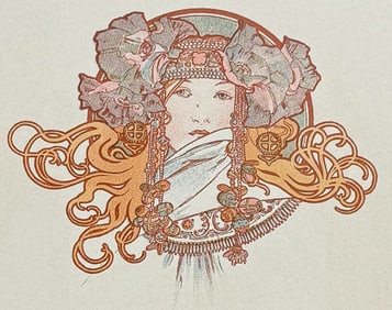 Mucha - Woman's Head with Flowers & Adornments