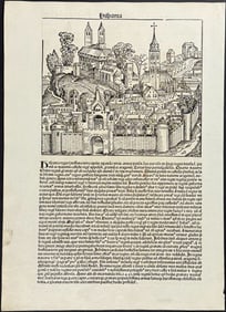 Schedel, pub. 1493 - View of English Town / Verso: View of Spanish Town