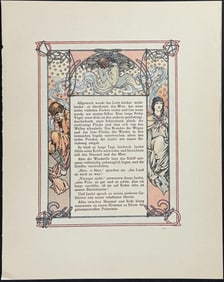Mucha - Ornately Illustrated Page with Image and Text to each side