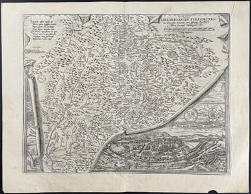 Ortelius, pub. 1575 - Map and Inset View of Salzburg, Austria