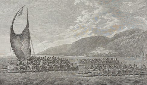 Captain Cook, Folio - Tereoboo, King of Owyhee, bringing Presents to Captain Cook (Hawaii). 61