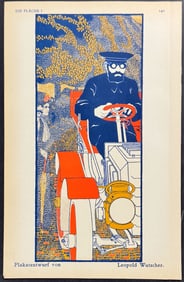 Die Flache - Man Driving Car - Art Pochoir Illustration by Leopold Wutscher. 140