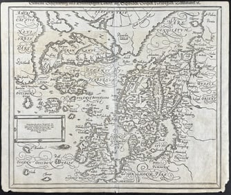 Munster, pub. 1598 - Map of the North Sea with part of America, Greenland, Iceland, British Isles,