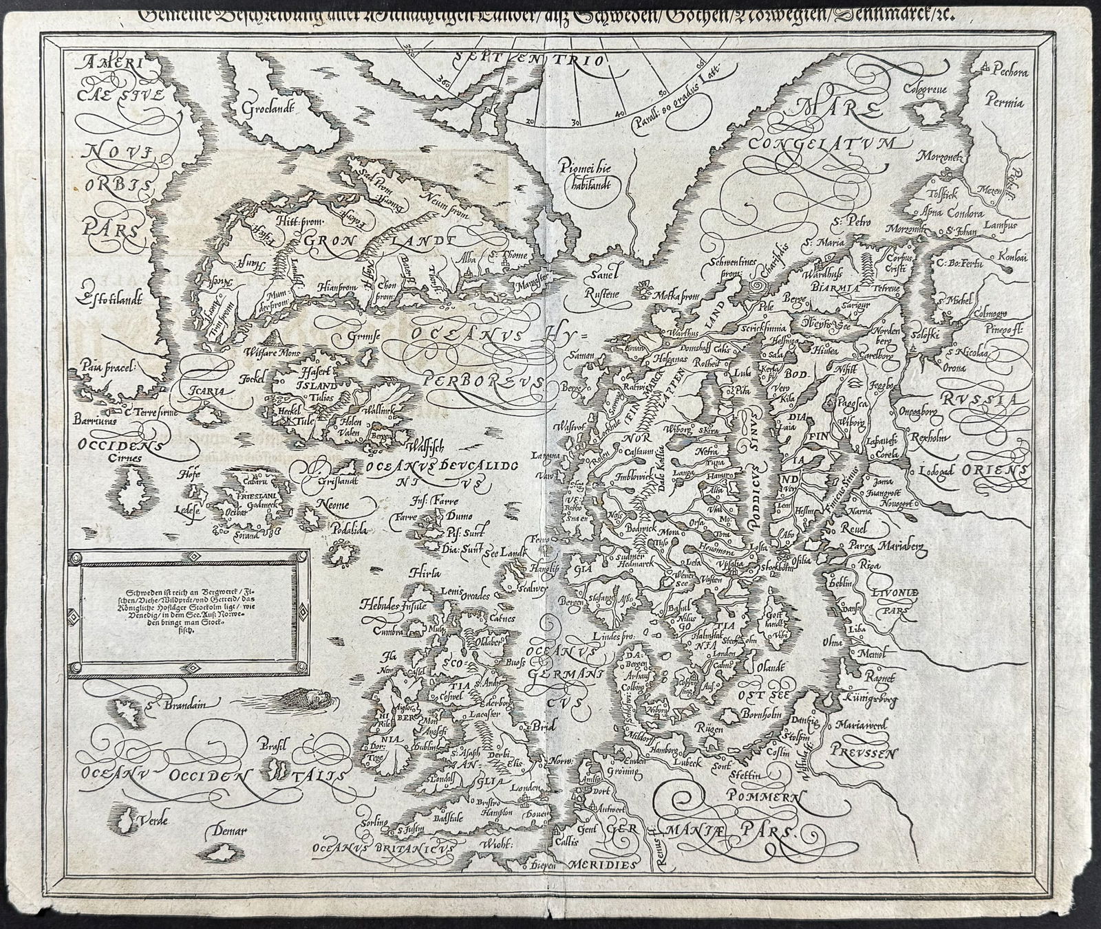 Munster, pub. 1598 - Map of the North Sea with part of America, Greenland, Iceland, British Isles, (1 of 2)