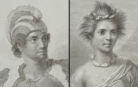 Captain Cook, Folio - Pair of Engravings: Man & Woman of Sandwich Islands (Hawaii)