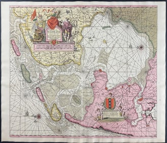 Keulen, Rare - Chart of Southern Sea with Incoming Ports