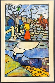 Die Flache - People on Path, River - Art Pochoir Illustrations