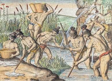 De Bry - Florida - Mode of collecting gold in streams running from the Appalachian Mountains