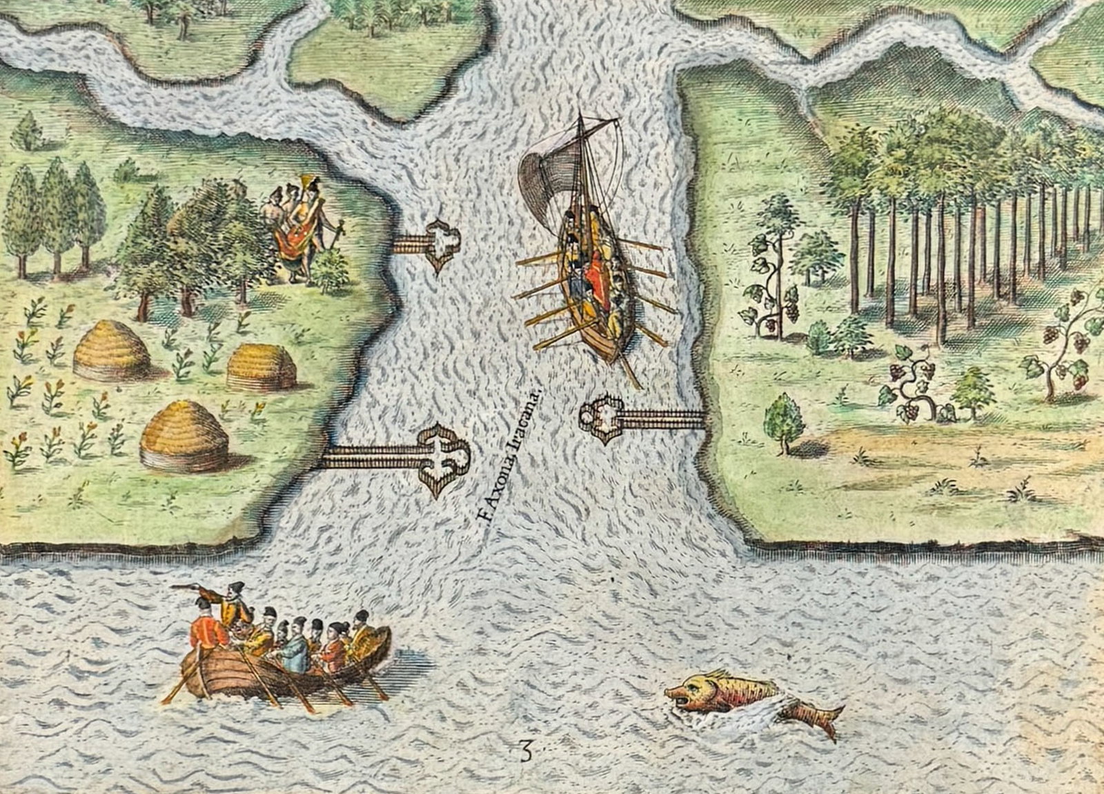 De Bry - Florida - Leaving. the May River, the French discover two other rivers (Sea Monster) (1 of 2)