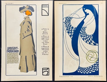 Die Flache - Pair of Art Pochoir Illustrations