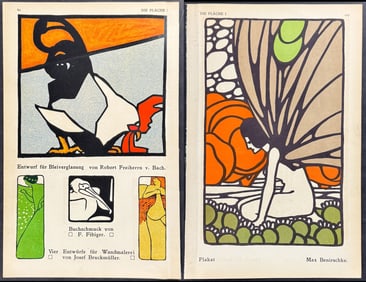 Die Flache - Pair of Art Pochoir Illustrations