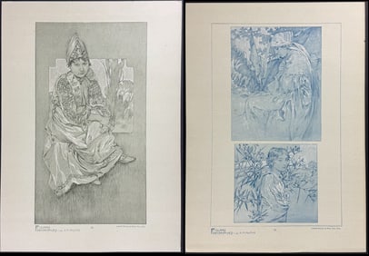 Mucha, Folio - Pair of Lithgoraphs of Illustrations of Women
