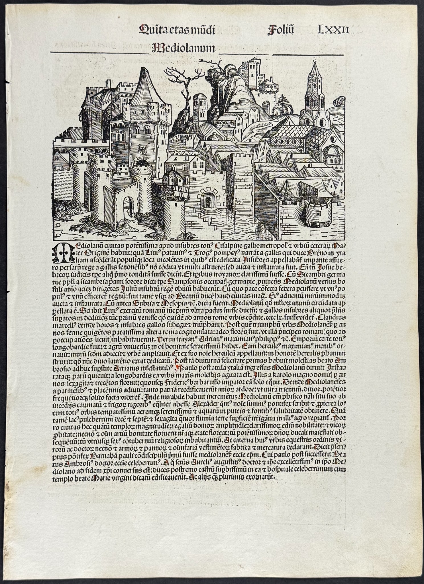 Schedel, pub. 1493 - View of Milan, Italy & Religious & Historic People