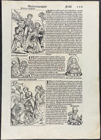 Schedel, pub. 1493 - Persecution of the Apostles including the Impaling of Mathew, Bludgeoning of