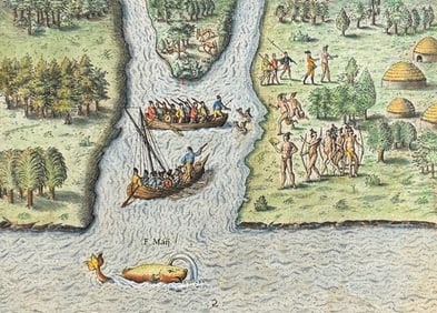 De Bry - Florida - The French sail to the May river (whale)