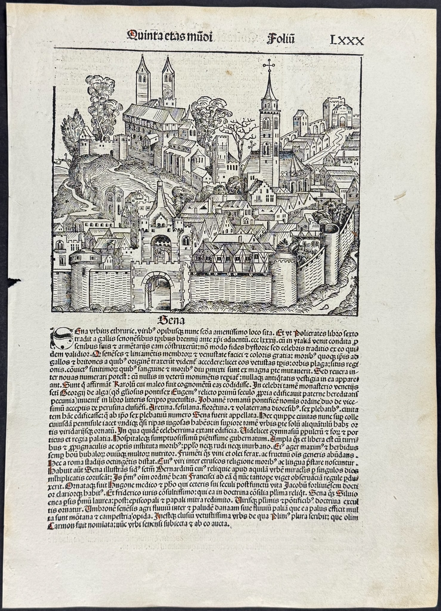 Schedel, pub. 1493 - View of Sena, Italy / Verso: Religious & Historic People