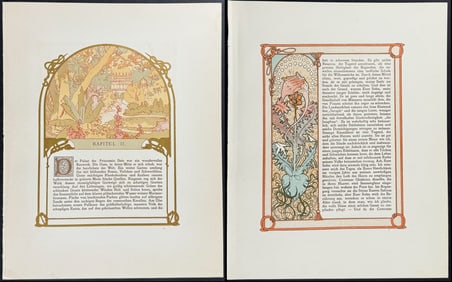 Mucha - 3 Ornately Illustrated Pages with Image and Text to each side