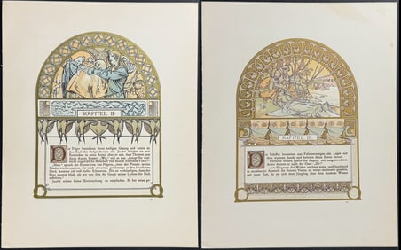Mucha - 3 Ornately Illustrated Pages with Image and Text to each side