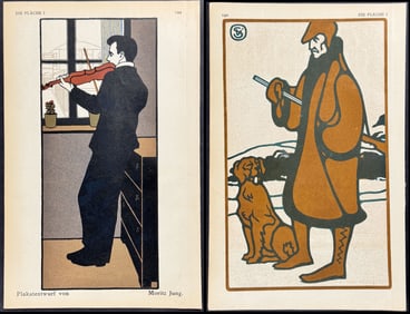 Die Flache - Pair of Art Pochoir Illustrations of Men
