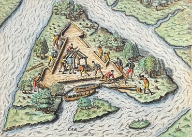 De Bry - Florida - The French select a location for building a fort