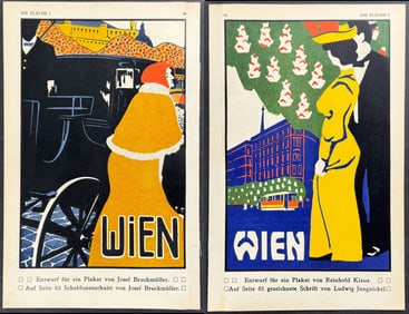 Die-Flache - Pair of Art Pochoir Illustrations by Josef Bruckmuller & Reinhold Klaus