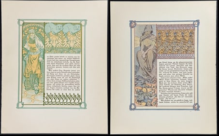 Mucha - Group of 10 Ornately Illustrated Pages with Image and Text to each side