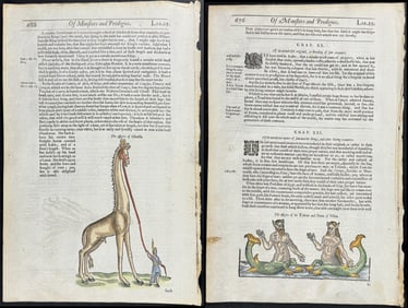 Pare, pub. 1664 - 4 Pages with Mermaid, Giraffe, Nautilus, Crab