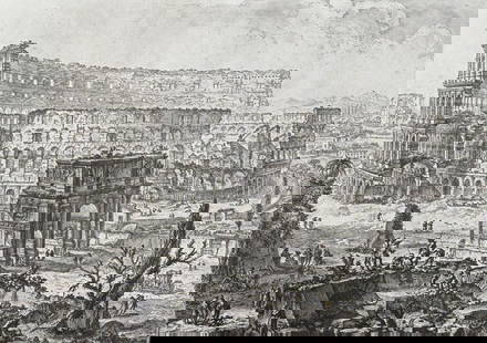 Piranesi - The Arch of Constantine and the Colosseum: This extraordinary large folio etching is from Giovanni Battista Piranesi's Vedute di Roma. The work was printed in Rome between 1760-1790s. The etchings are on laid paper. We were able to note two wa