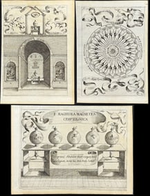 Kircher, pub. 1641 - 4 Engravings of Magnetism Measuring Devices