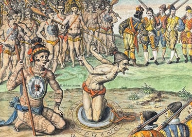 De Bry - Florida - Outina, going at the head of his army, consults a sorcerer