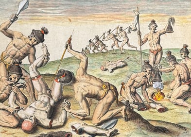 De Bry - Florida - How Outina's men treated the slain of the enemy (Scalping)