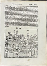 Schedel, pub. 1493 - View of Verona, Italy & Religious & Historic People