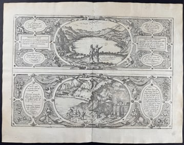 Braun & Hogenberg, pub. 1575 - View of Lake Agnano and the extinct city of Cumae, Italy