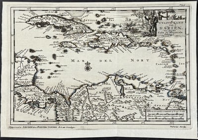 Van der Aa - Map of Caribbean, Honduras, Costa Rica, Panama and part of South America (Explorer: