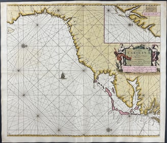 Van Keulen, Rare - Map of the Carolina Coast
