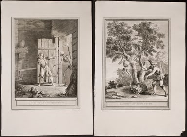 Oudry & La Fontaine - Pair of Death Fable Engravings
