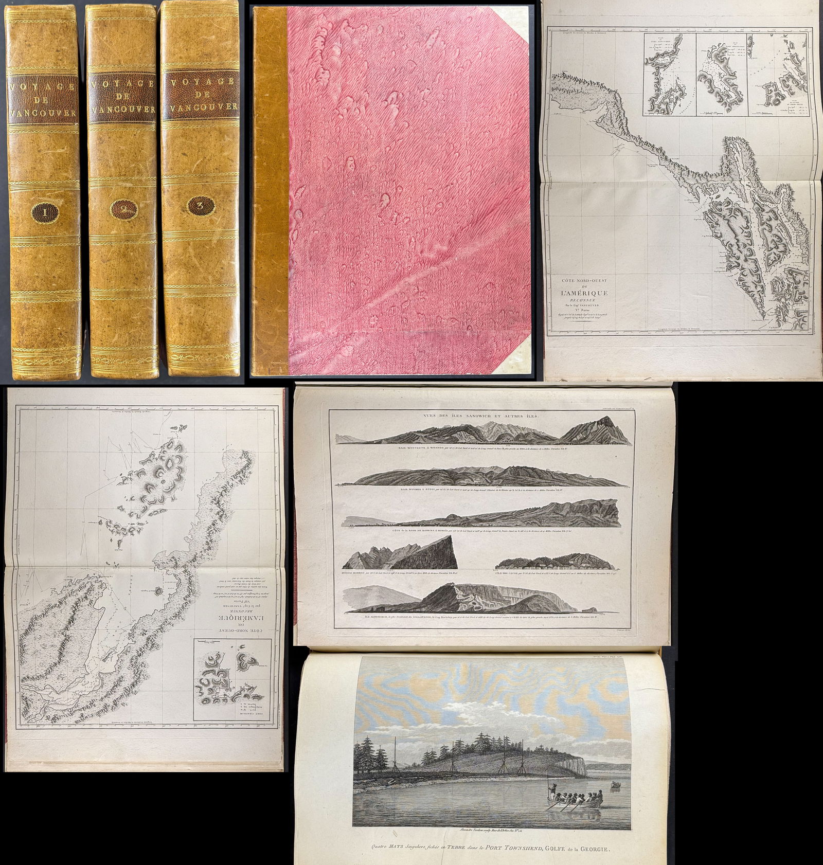 Vancouver's Voyage… - Four Volumes with 18 Scenic or Native American Engravings and 16 Maps or